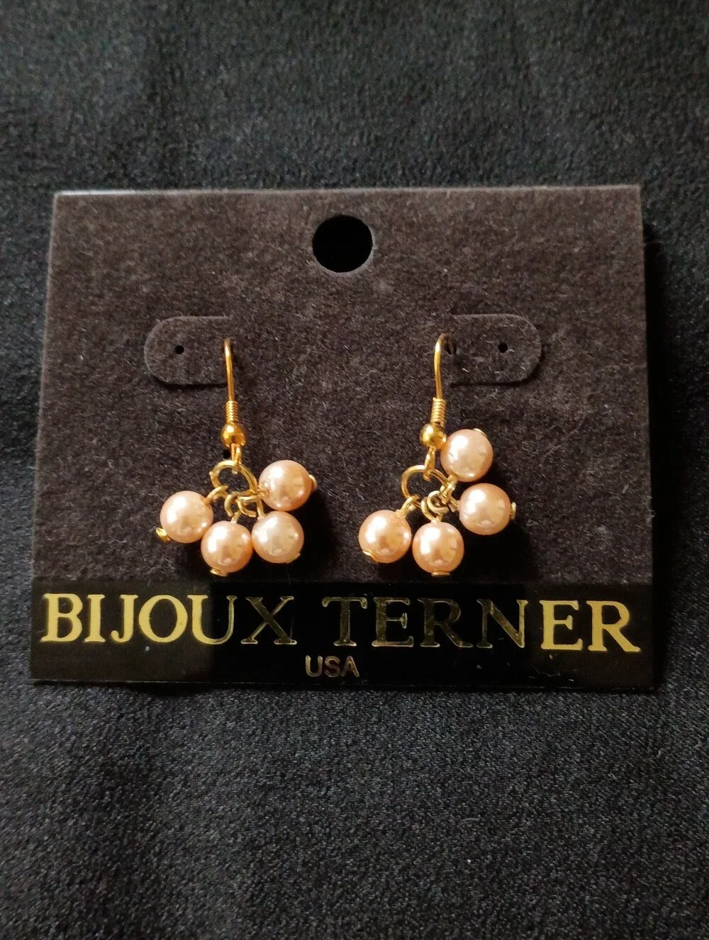 beaded cluster earrings  dangle gold tone Faux Pearl fashion statement jewelry